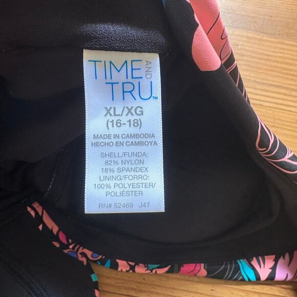 Time and Tru black neon floral padded halter top maternity one piece SIZE XL - Picture 4 of 5